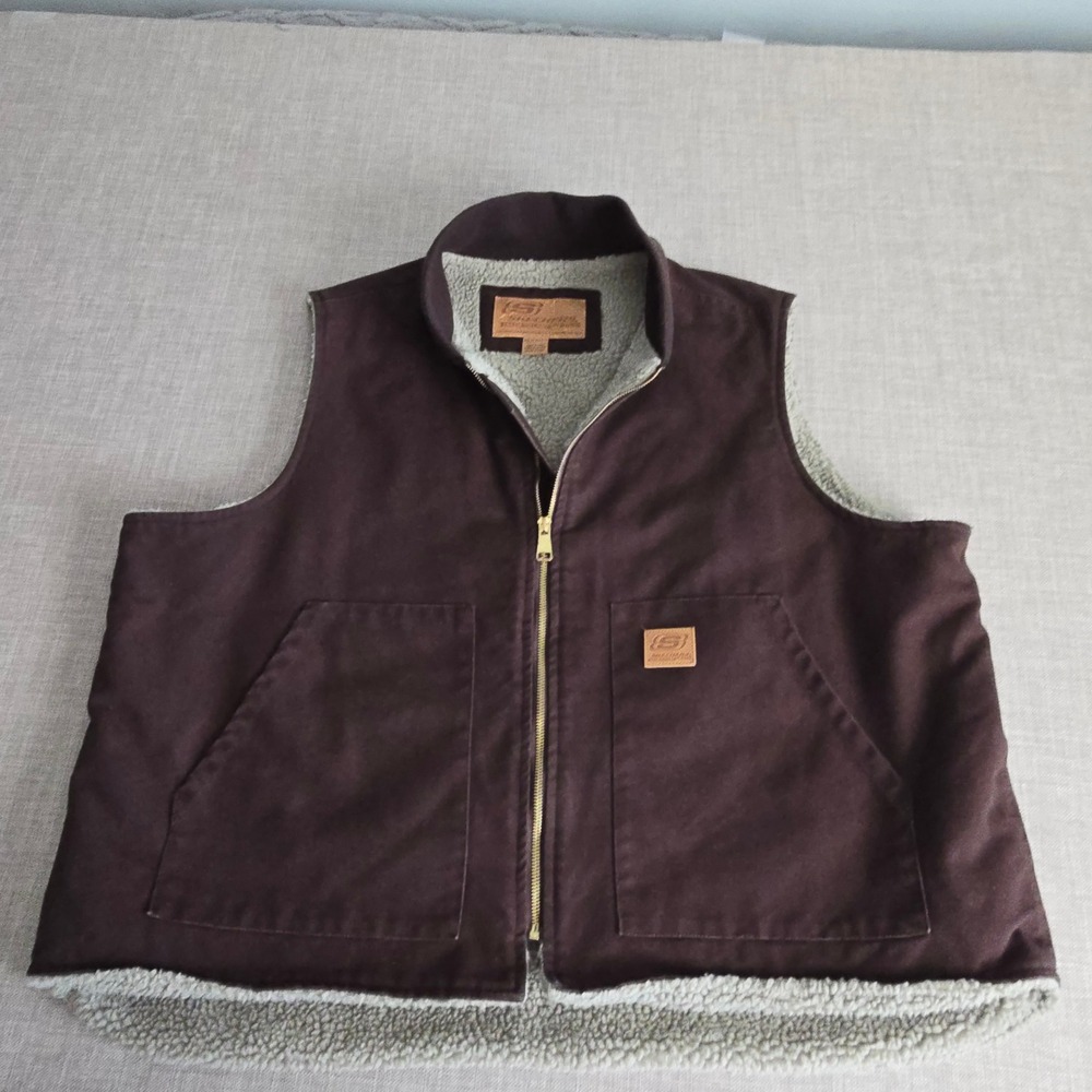 Skechers for Work Mens XXL Brown Canvas Sherpa Lined Full Zip Workwear Vest